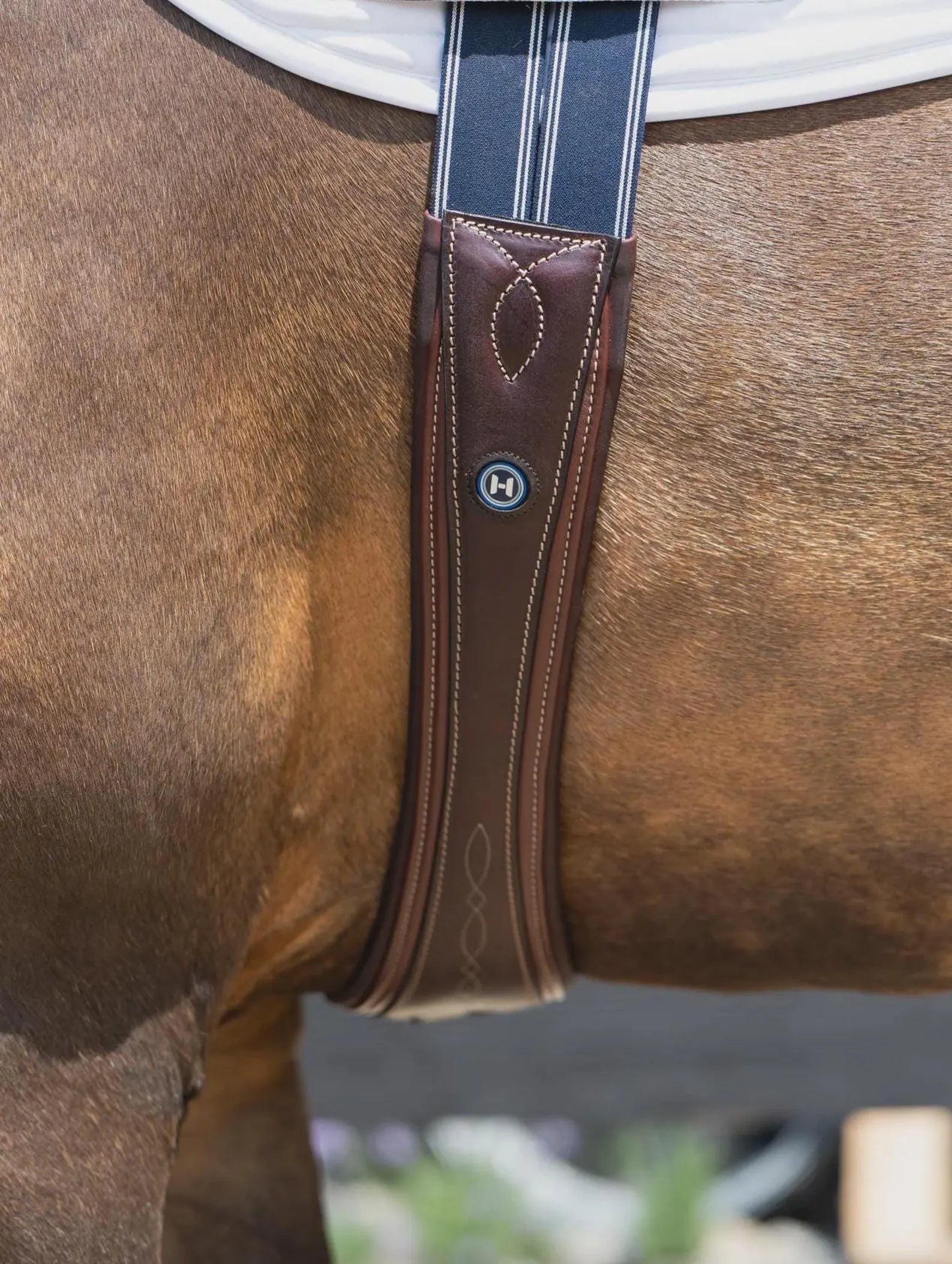 Premium Anatomic Leather Horse Girth with Fancy White Stitching