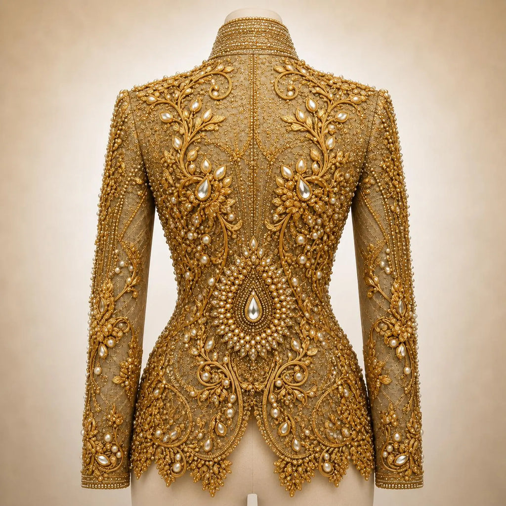 Luxury Handcrafted Western Equestrian Show Jacket – Premium Crystal & Gold Embellished Riding Shirt
