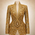 Luxury Handcrafted Western Equestrian Show Jacket – Premium Crystal & Gold Embellished Riding Shirt