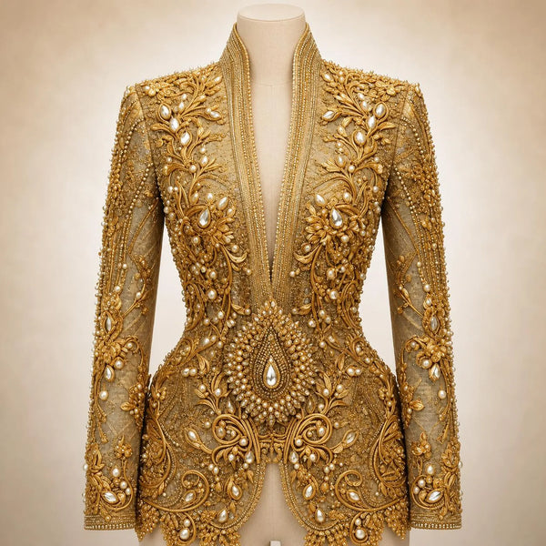 Luxury Handcrafted Western Equestrian Show Jacket – Premium Crystal & Gold Embellished Riding Shirt