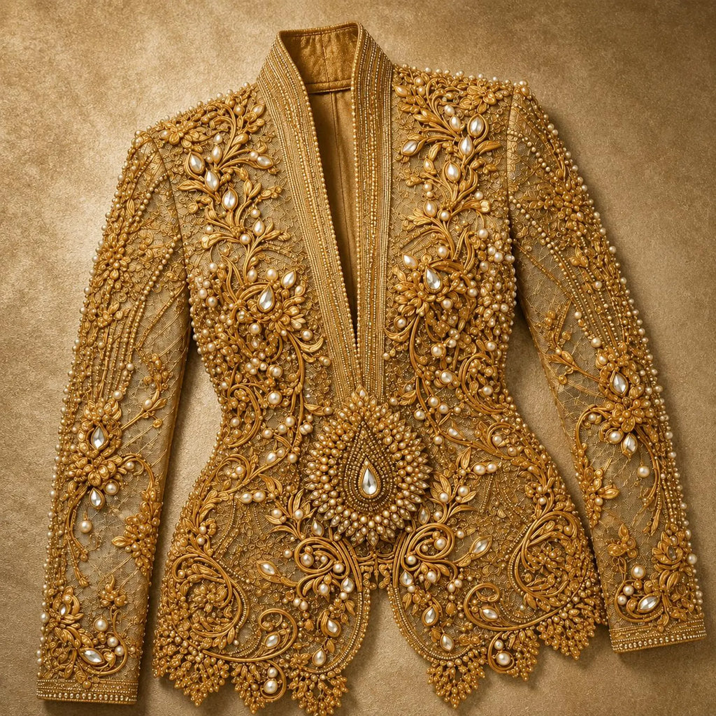 Luxury Handcrafted Western Equestrian Show Jacket – Premium Crystal & Gold Embellished Riding Shirt
