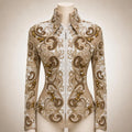 Luxury Handcrafted Western Equestrian Show Jacket – Premium Crystal & Gold Embellished Riding Shirt