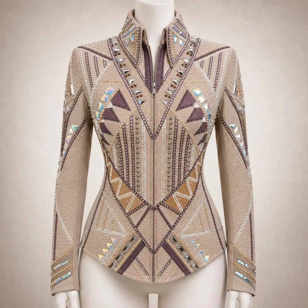 Luxury Handcrafted Western Equestrian Show Jacket – Premium Crystal & Gold Embellished Riding Shirt