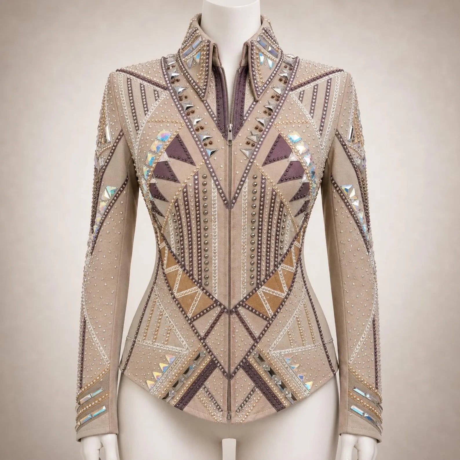 Luxury Handcrafted Western Equestrian Show Jacket – Premium Crystal & Gold Embellished Riding Shirt