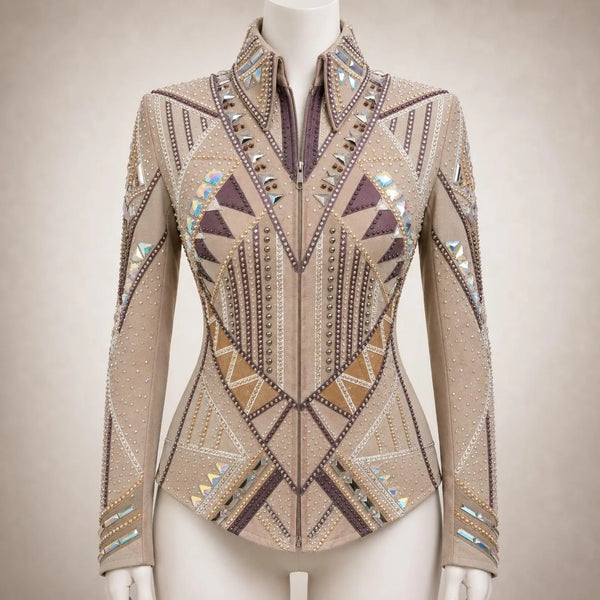 Luxury Handcrafted Western Equestrian Show Jacket – Premium Crystal & Gold Embellished Riding Shirt