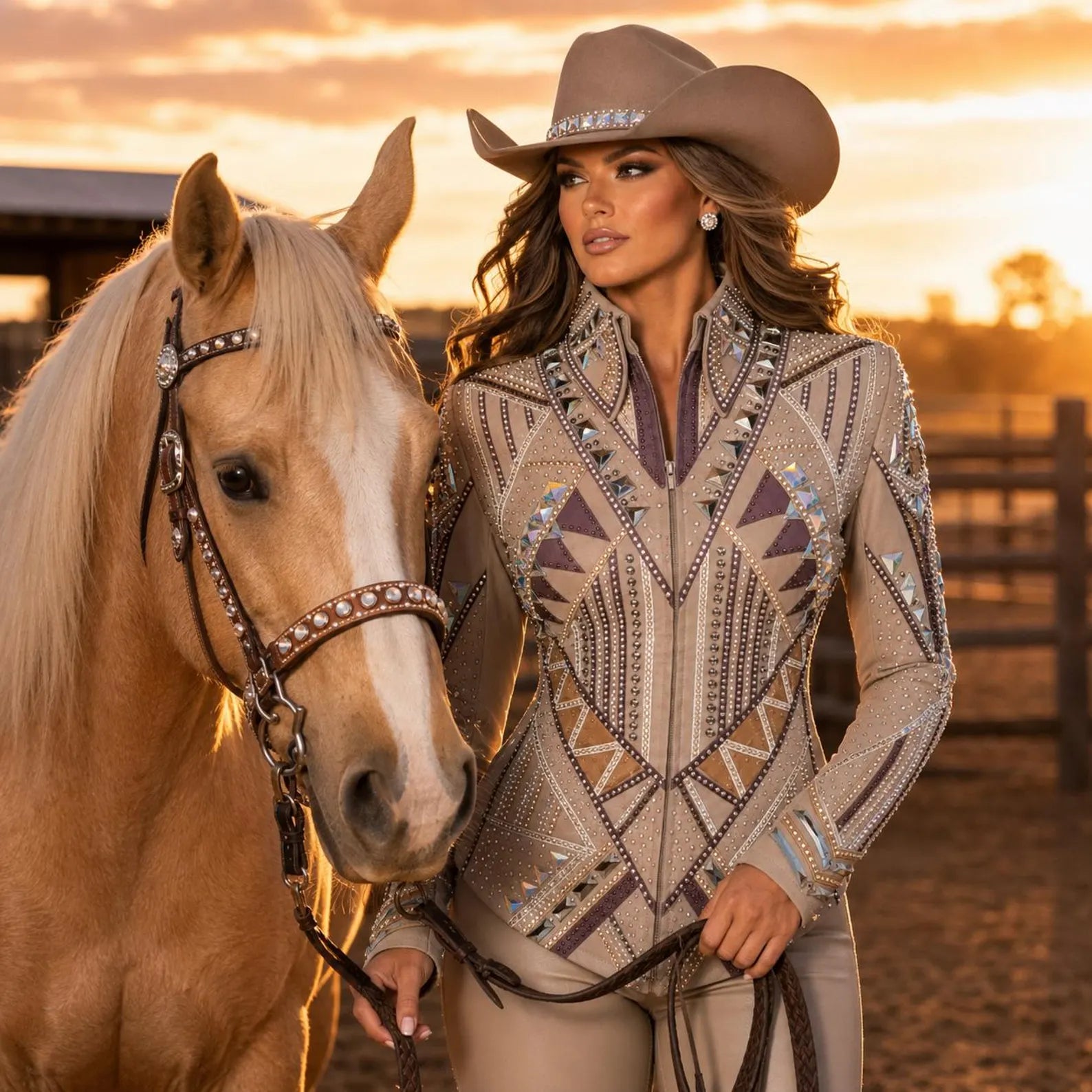 Luxury Handcrafted Western Equestrian Show Jacket – Premium Crystal & Gold Embellished Riding Shirt