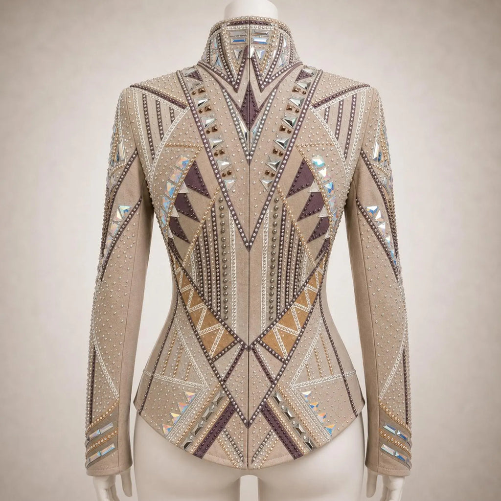 Luxury Handcrafted Western Equestrian Show Jacket – Premium Crystal & Gold Embellished Riding Shirt