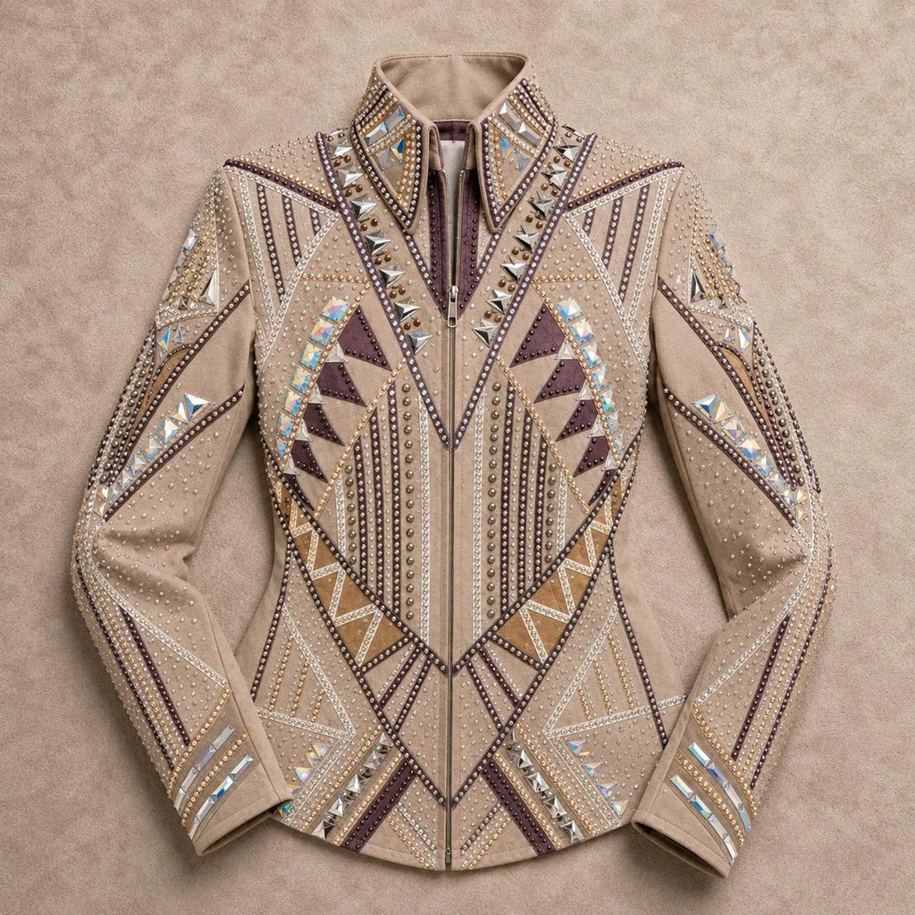 Luxury Handcrafted Western Equestrian Show Jacket – Premium Crystal & Gold Embellished Riding Shirt