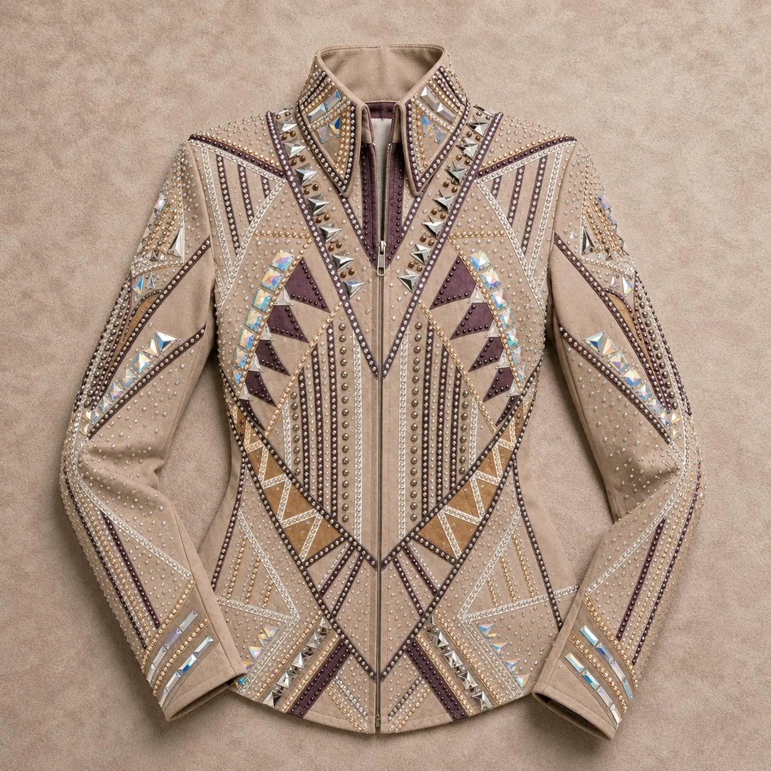 Luxury Handcrafted Western Equestrian Show Jacket – Premium Crystal & Gold Embellished Riding Shirt