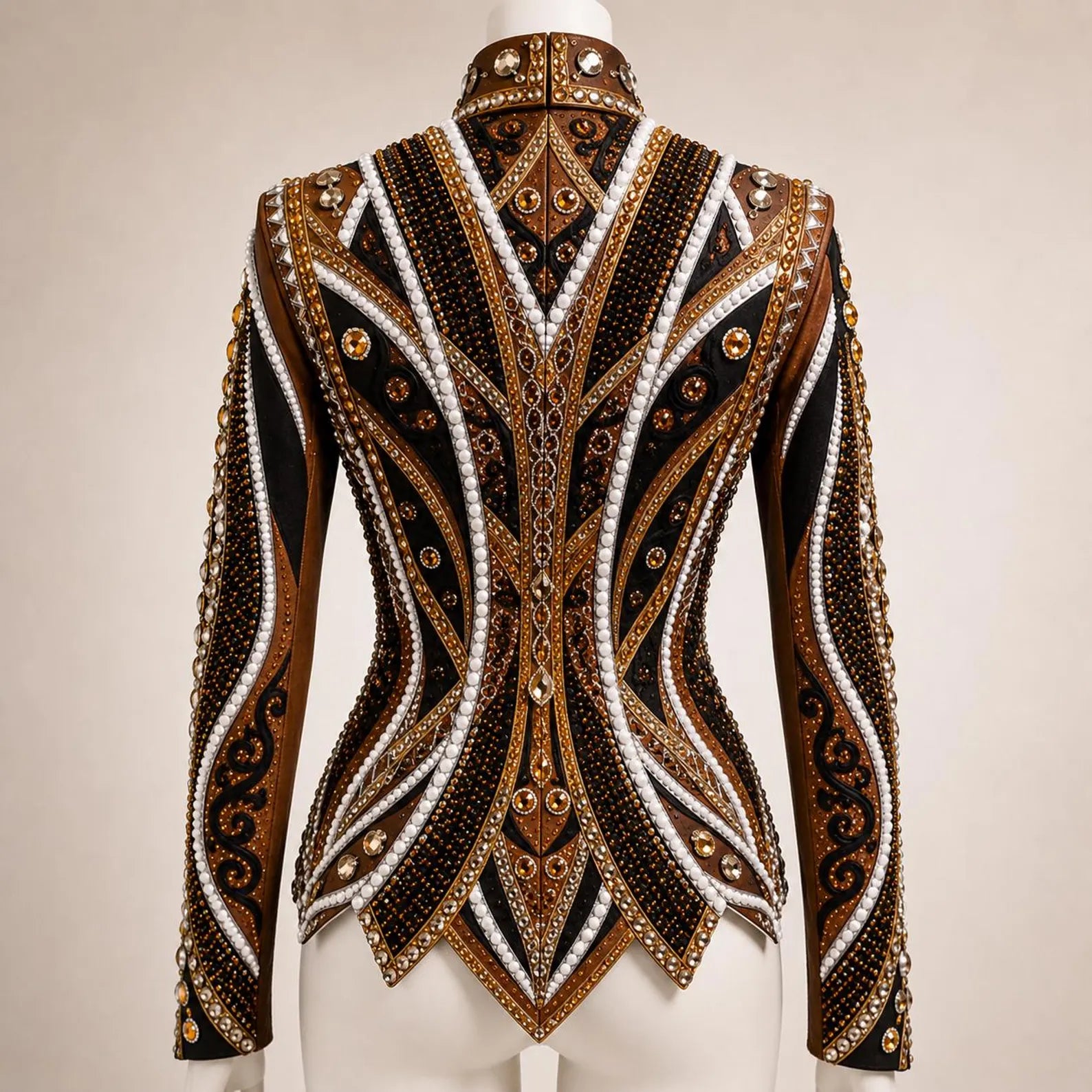 Luxury Handcrafted Western Equestrian Show Jacket – Premium Crystal & Gold Embellished Riding Shirt