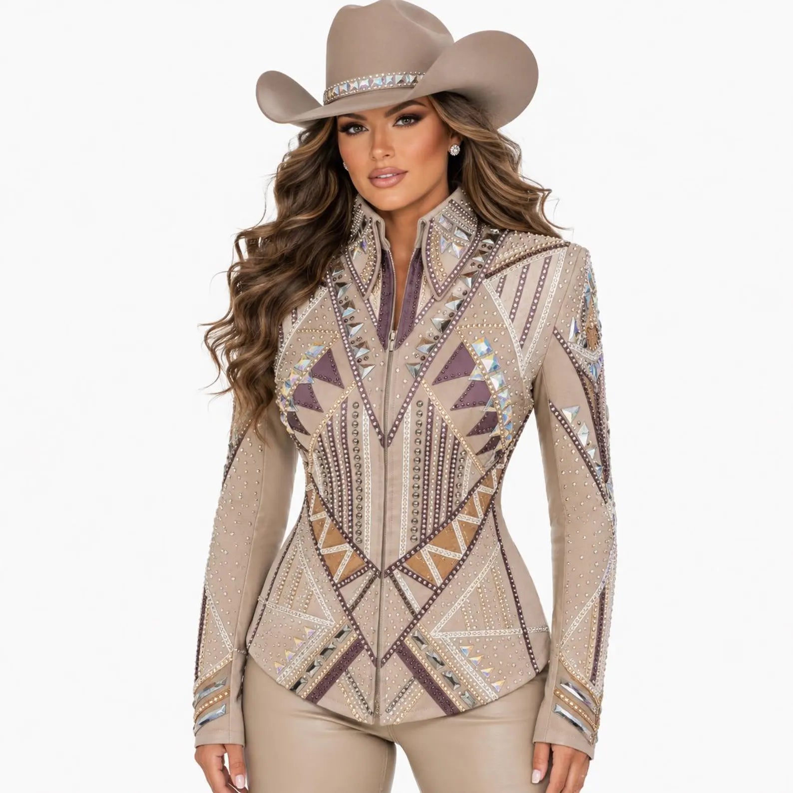 Luxury Handcrafted Western Equestrian Show Jacket – Premium Crystal & Gold Embellished Riding Shirt
