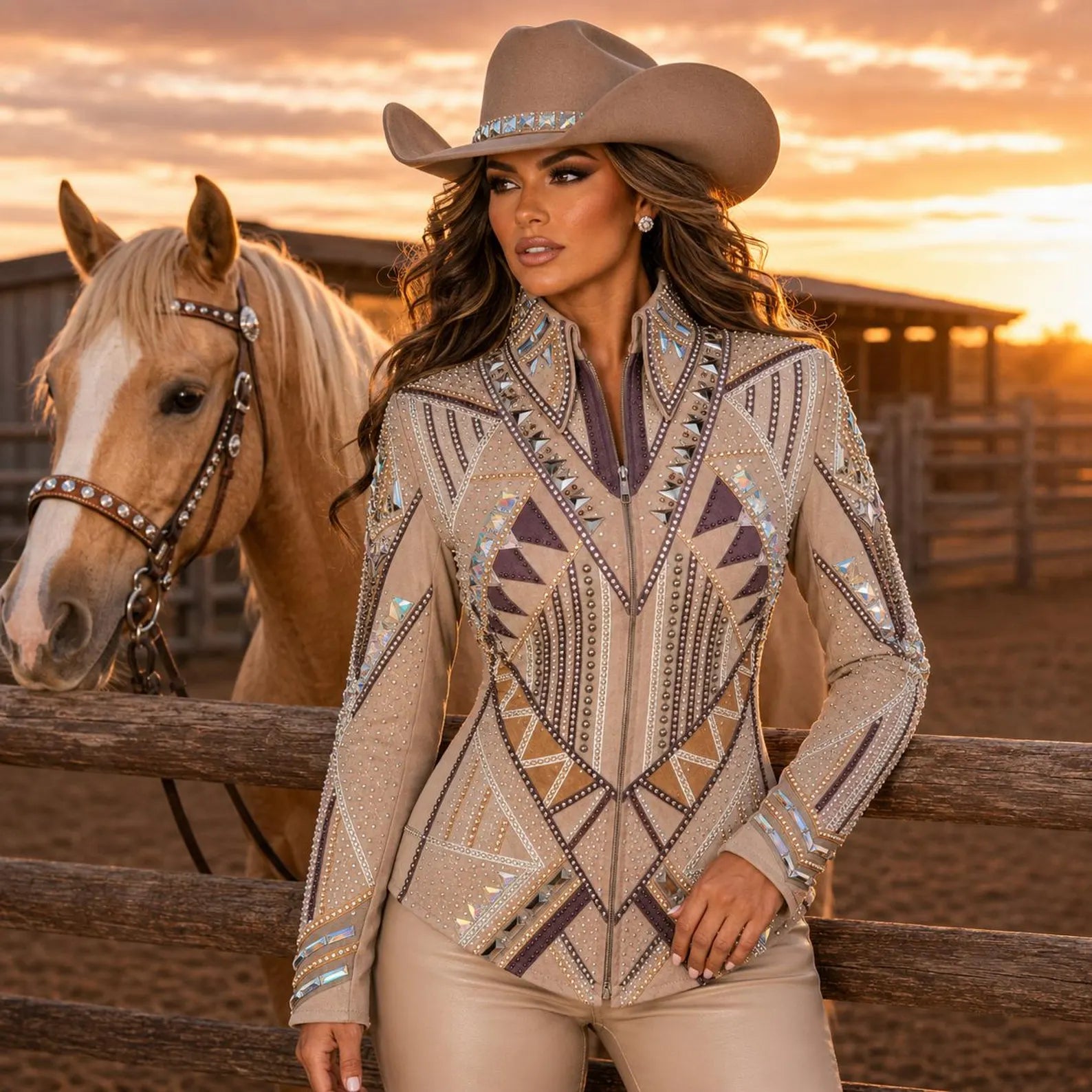 Luxury Handcrafted Western Equestrian Show Jacket – Premium Crystal & Gold Embellished Riding Shirt