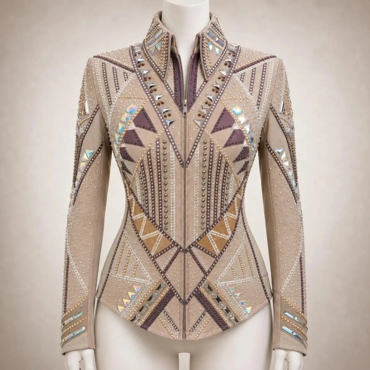 Luxury Handcrafted Western Equestrian Show Jacket – Premium Crystal & Gold Embellished Riding Shirt - Haram Exports