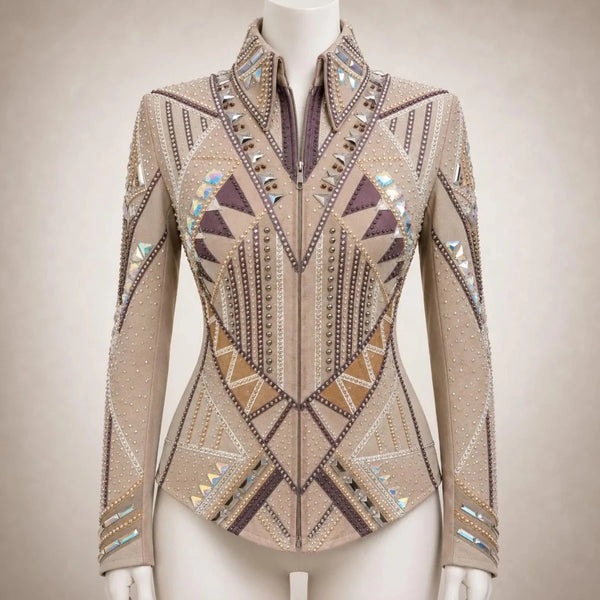 Luxury Handcrafted Western Equestrian Show Jacket – Premium Crystal & Gold Embellished Riding Shirt - Haram Exports