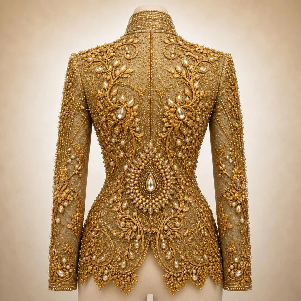 Luxury Handcrafted Western Equestrian Show Jacket – Premium Crystal & Gold Embellished Riding Shirt - Haram Exports