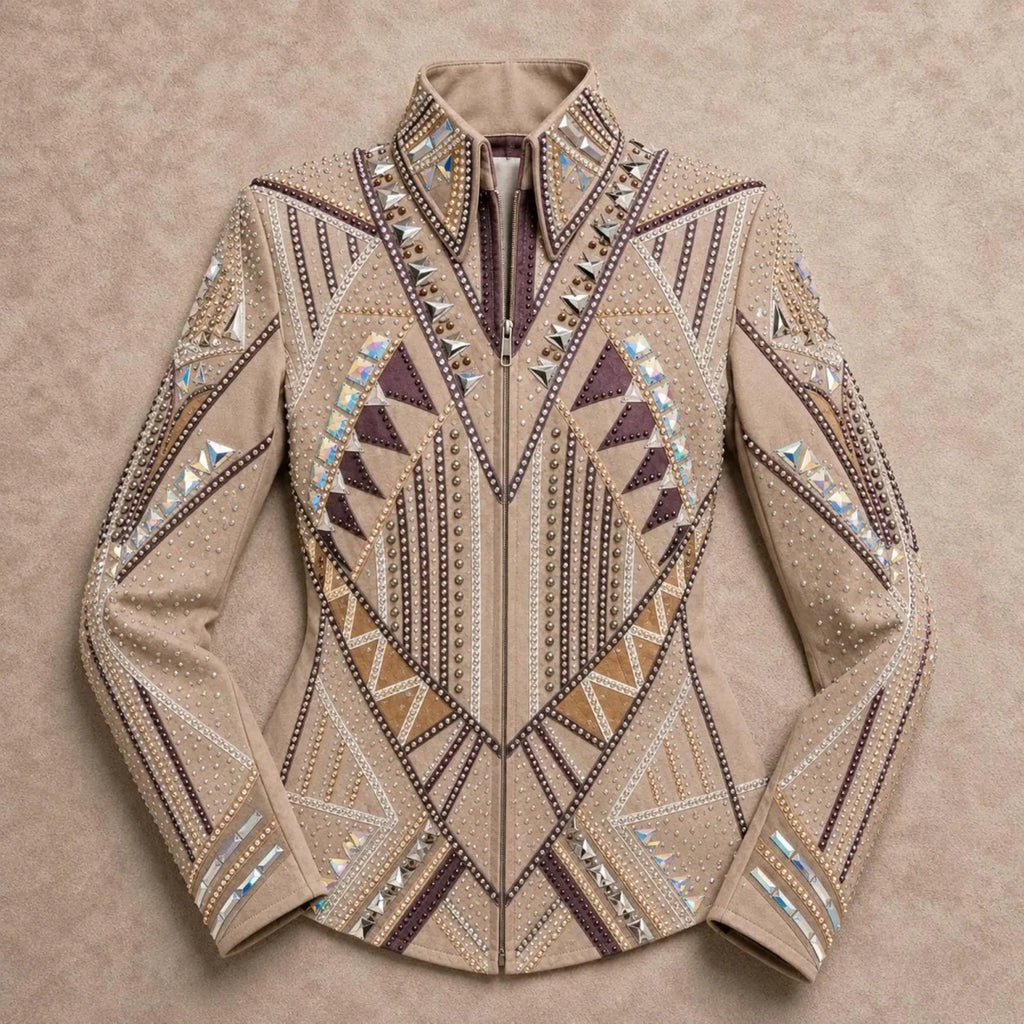 Luxury Handcrafted Western Equestrian Show Jacket – Premium Crystal & Gold Embellished Riding Shirt - Haram Exports