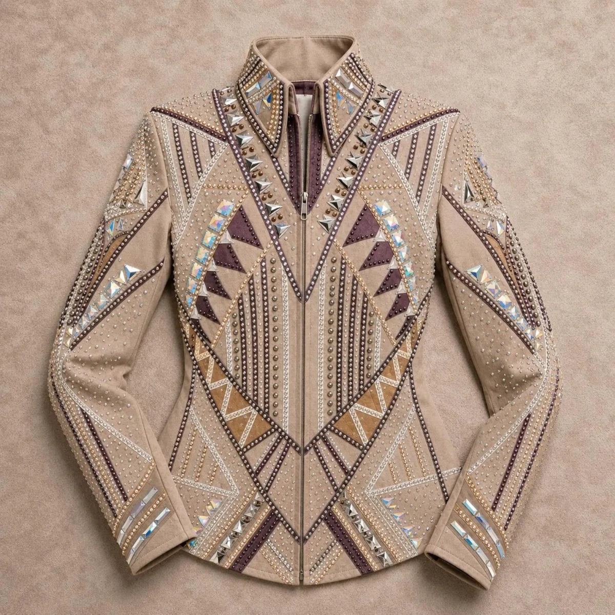 Luxury Handcrafted Western Equestrian Show Jacket – Premium Crystal & Gold Embellished Riding Shirt - Haram Exports
