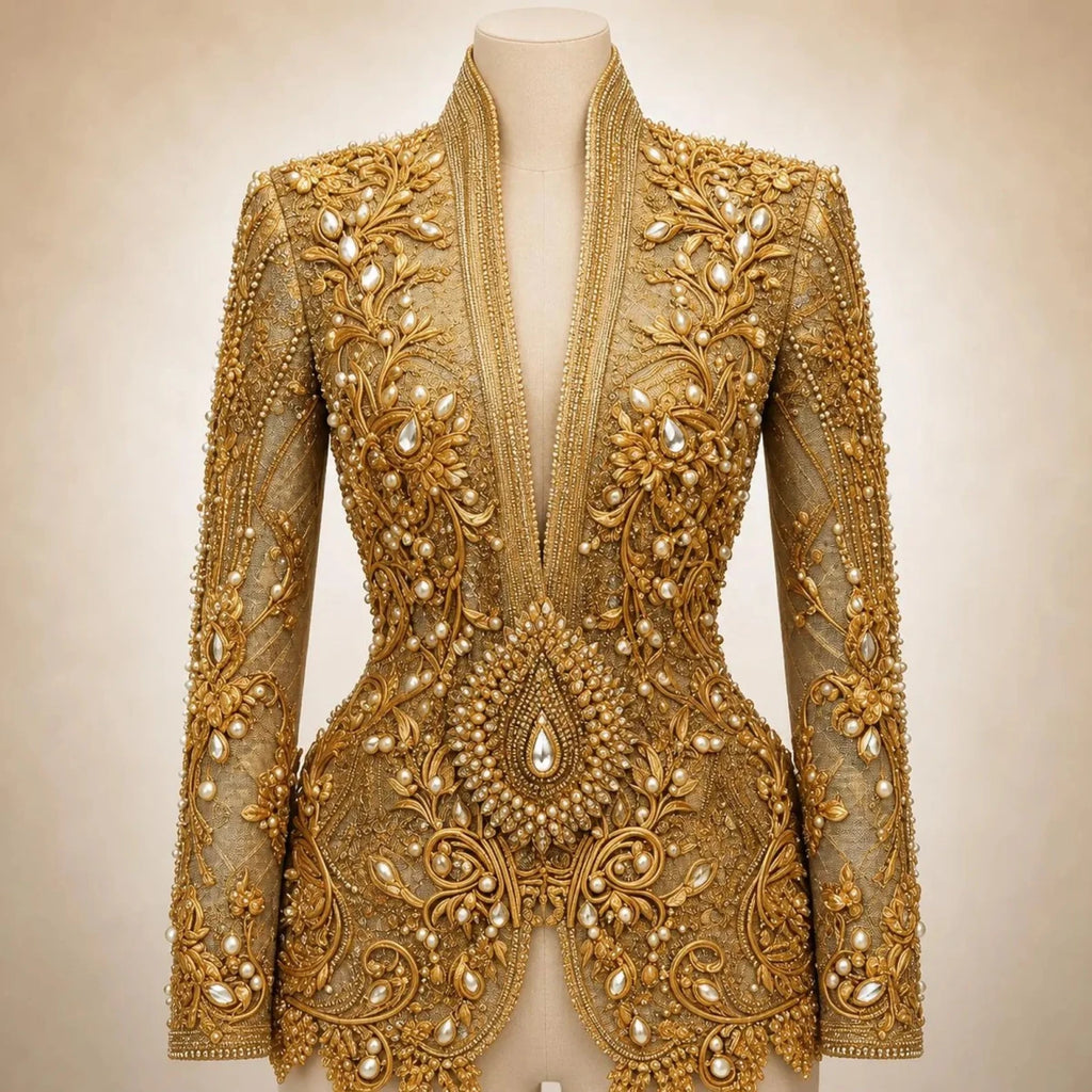 Luxury Handcrafted Western Equestrian Show Jacket – Premium Crystal & Gold Embellished Riding Shirt - Haram Exports