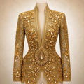 Luxury Handcrafted Western Equestrian Show Jacket – Premium Crystal & Gold Embellished Riding Shirt - Haram Exports