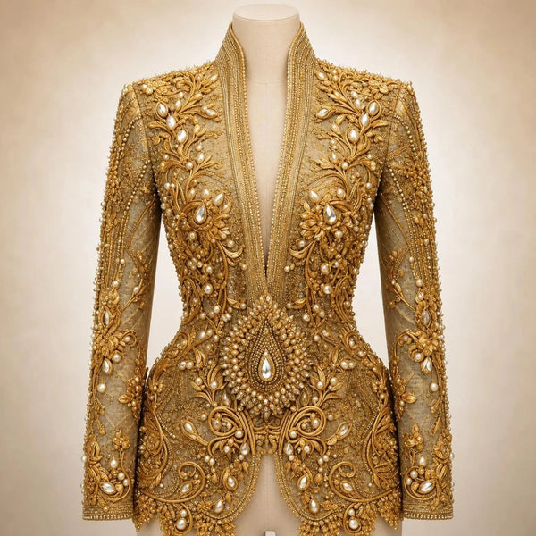 Luxury Handcrafted Western Equestrian Show Jacket – Premium Crystal & Gold Embellished Riding Shirt - Haram Exports